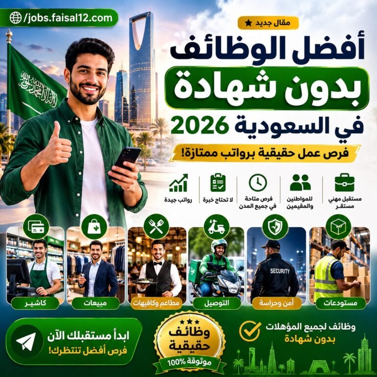 أفضل الوظائف التي لا تحتاج شهادة في السعودية 2026 برواتب ممتازة