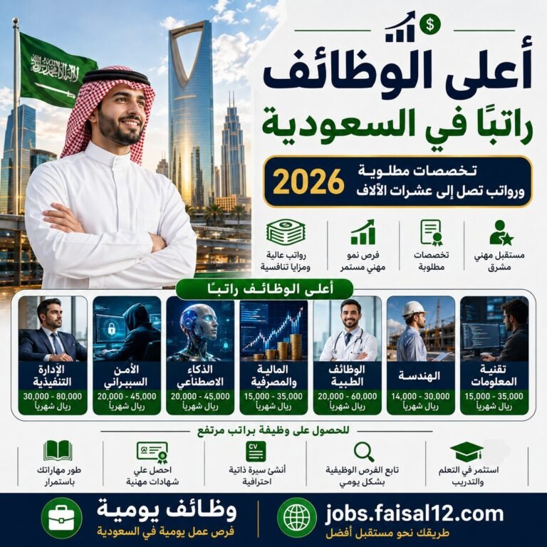 أعلى الوظائف راتبًا في السعودية 2026 وظائف يومية في السعودية