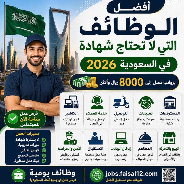 أفضل الوظائف التي لا تحتاج شهادة في السعودية 2026 برواتب تصل إلى 8000 ريال وأكثر