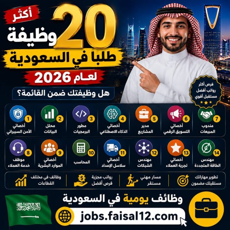 أكثر 20 وظيفة طلبًا في السعودية لعام 2026